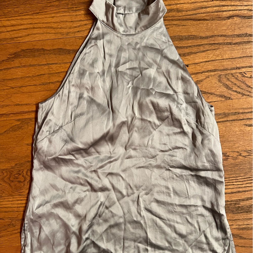 Cuyana Silk Grey Silver Halter Tank